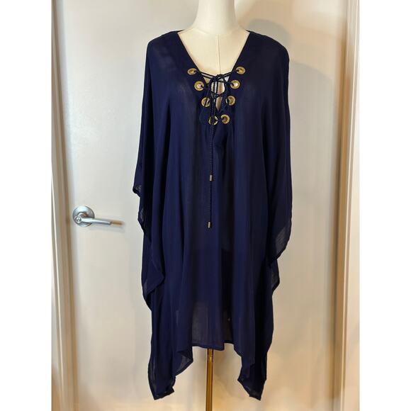 La Blanca Dresses & Skirts - La Blanca Women’s Medium Navy Blue Capri Lace-up Swimwear Caftan Dress Cover-Up